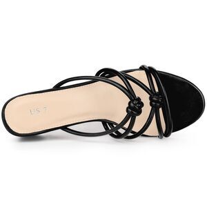 Strappy Heeled Knotted Slingback Block Heel Slide Sandals for Women, Black
